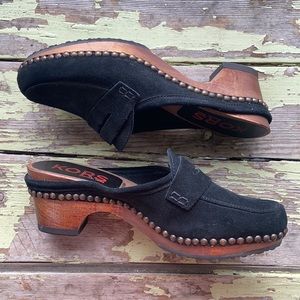 Michael Kors Suede Studded Wooden Clog Mules 8